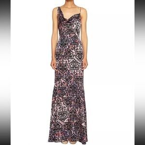 NICOLE MILLER PINK ABSTRACT PRINT BODYCON MAXI DRESS SZ 2 CL10018 $565